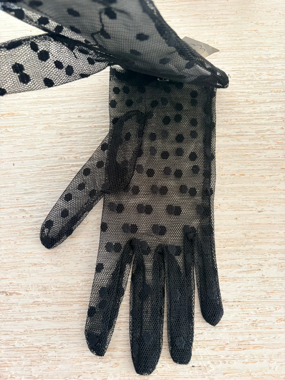 VTG NWT Cardinal Glove Co. Black Nylon Mesh Polka Dot Gloves